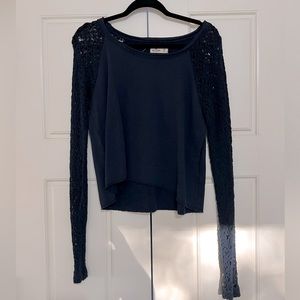 Hollister Lace Sleeve Navy Blue Long Sleeve Top